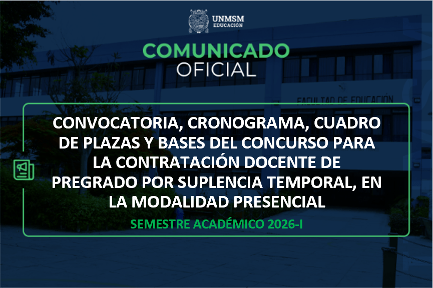 Convocatoria, cronograma , cuadro de plazas y bases del Concurso para la Contratación Docente de Pregrado por suplencia temporal 