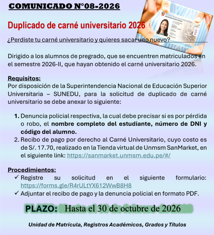 Comunicado Duplicado de Carné Universitario 2026
